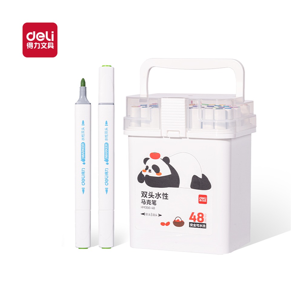 DELI/得力 筒装细三角杆软头水性马克笔 HM356-48 规格:(170*132*111) mm = ge；颜色:混；材质:PP；包装:48色/筒 单位:筒