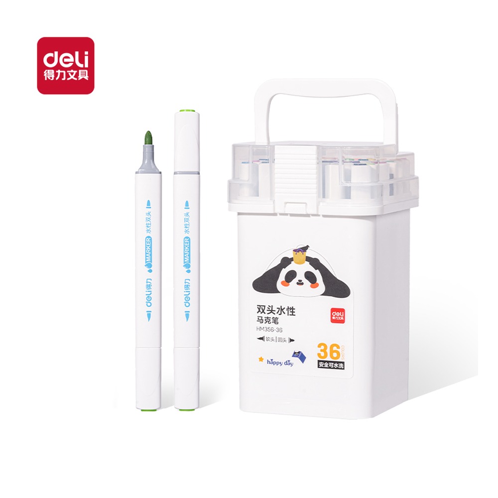 DELI/得力 筒装细三角杆软头水性马克笔 HM356-36 规格:(170*132*111) mm = ge；颜色:混；材质:PP；包装:36色/筒 单位:筒