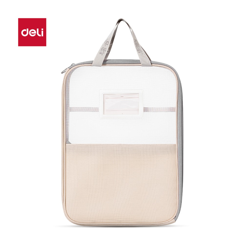 DELI/得力 A4L型网纱拉链袋 PP135 颜色:米白；材质:PP；适用:A4 单位:个