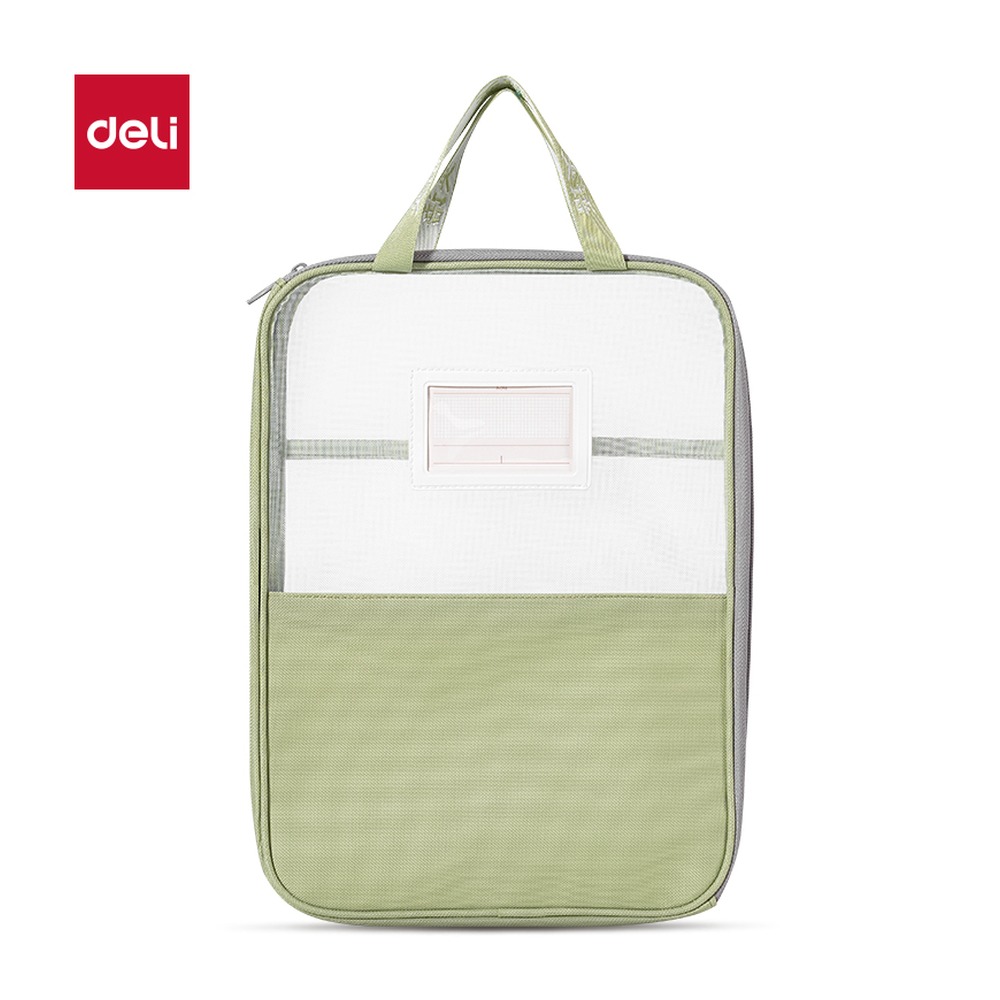 DELI/得力 A4L型网纱拉链袋 PP135 颜色:绿；材质:PP；适用:A4 单位:个