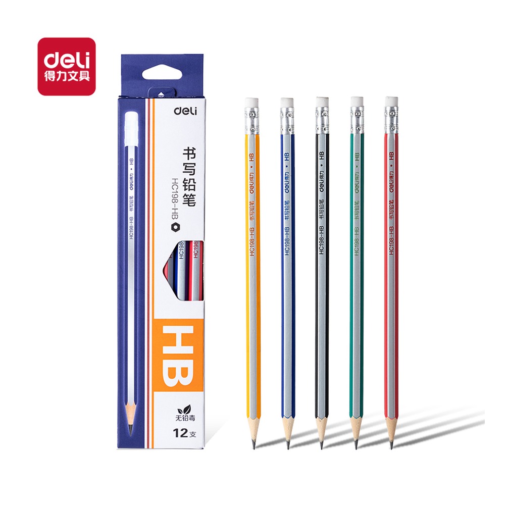 DELI/得力 抽条六角杆书写铅笔HB HC198-HB 颜色:混；包装:12支/盒；结构:六角杆 单位:盒