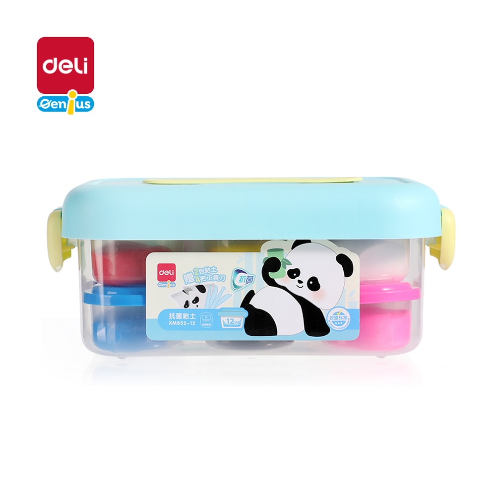 DELI/得力 熊猫工具箱抗菌粘土+ XM852-12 颜色:混；包装:12色+2包 单位:箱