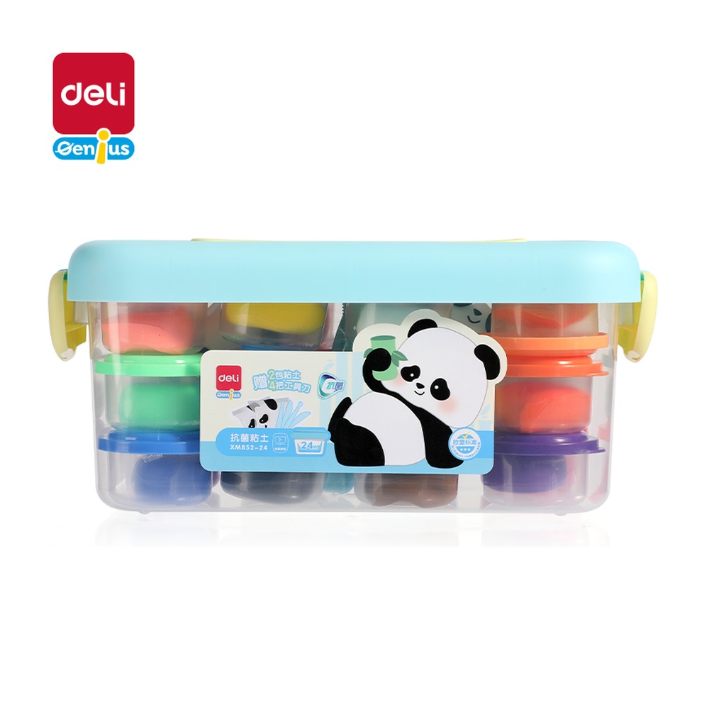 DELI/得力 熊猫工具箱抗菌粘土+ XM852-24 颜色:混；包装:24色+2包 单位:箱
