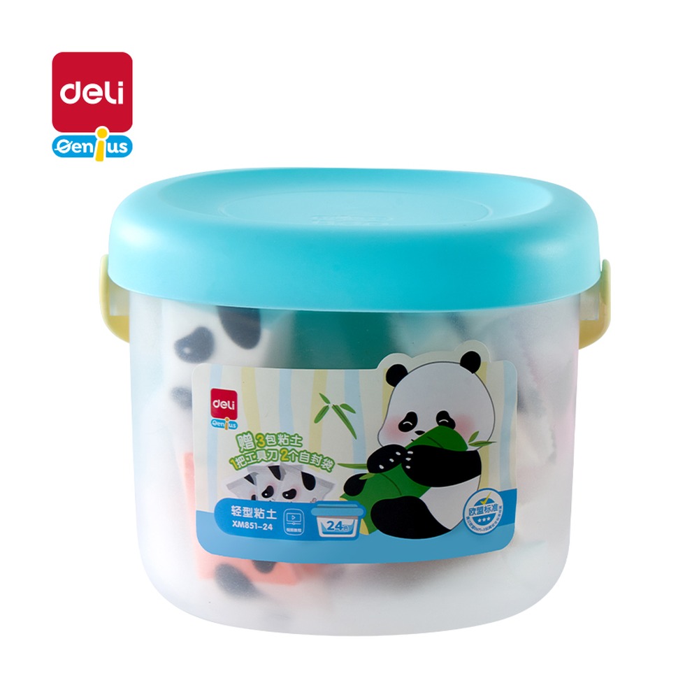 DELI/得力 熊猫桶装粘土+ XM851-24 颜色:混；包装:24色+3包 单位:桶