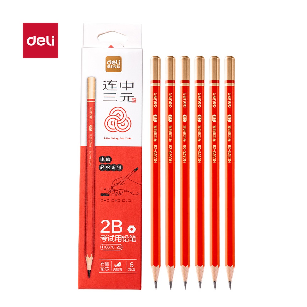 DELI/得力 连中三元六角杆考试铅笔2B HC676-2B 颜色:混；包装:6支/盒 单位:盒