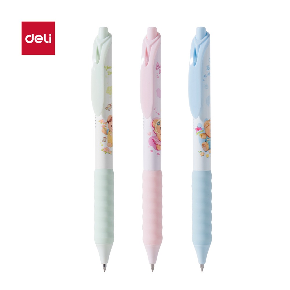 DELI/得力 黄油小熊臻顺滑按动学生中性笔 HY012 颜色:黑；尺寸:0.5mm；笔芯规格:0.5mm子弹头 单位:支