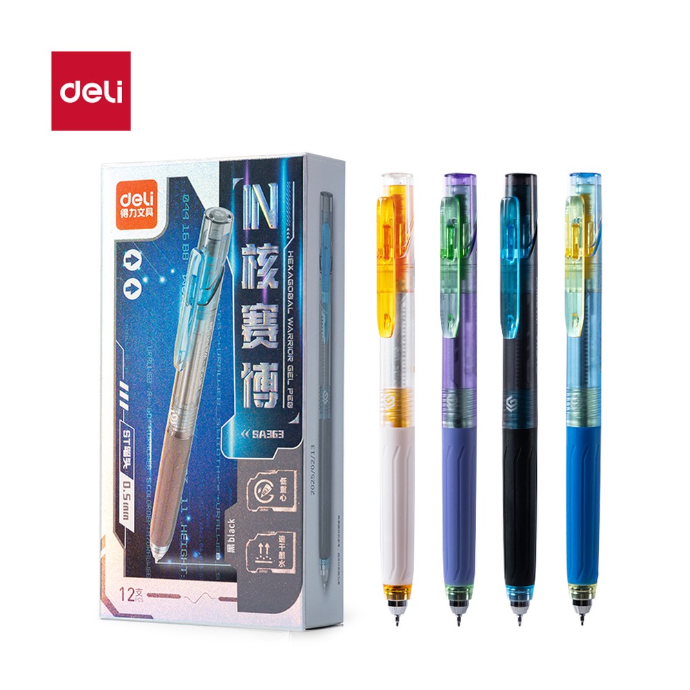 DELI/得力 IN核赛博低重心速干按动中性笔 SA363 颜色:黑；尺寸:0.5mm；笔芯规格:0.5mmST头 单位:支