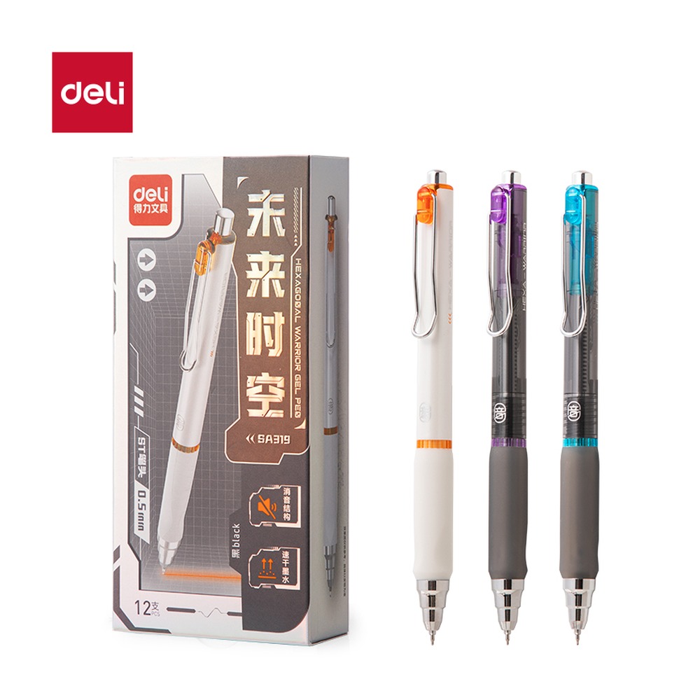 DELI/得力 未来时空静音按动中性笔 SA319 颜色:黑；尺寸:0.5mm；笔芯规格:0.5mm双珠ST头 单位:支