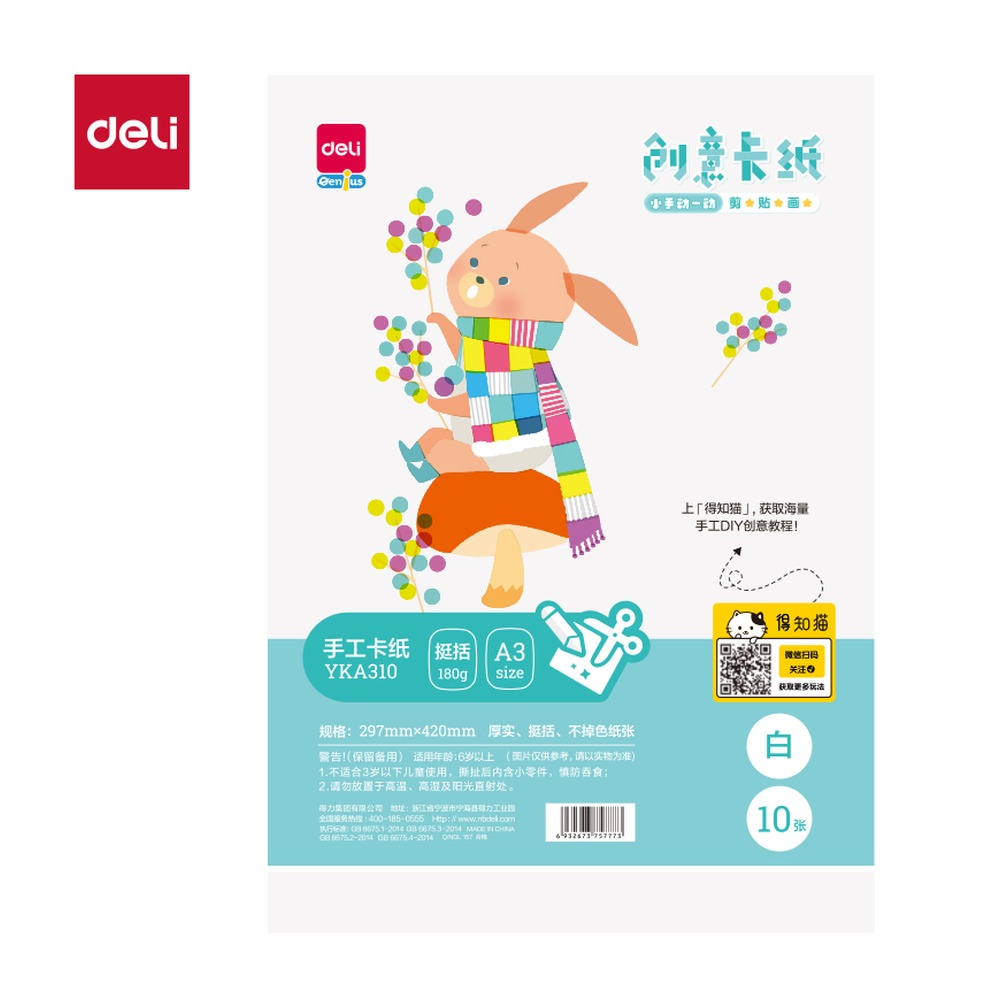 DELI/得力 手绘大师卡纸 YKA310 颜色:白色；尺寸:A3；纸张规格:A3 单位:袋