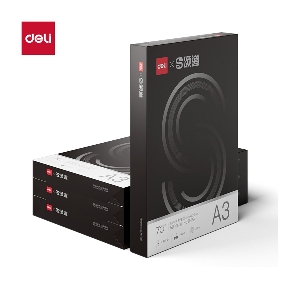 DELI/得力 复印纸A3 ZF177 颜色:黑色；克重:70g；包装:4包；纸张规格:A3 单位:包