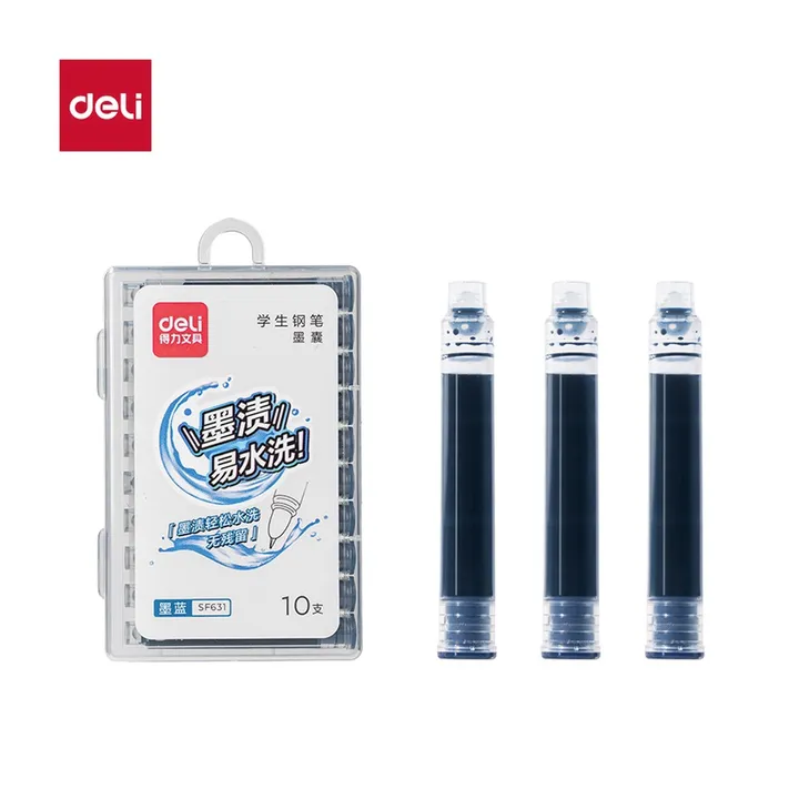 DELI/得力 易水洗学生钢笔墨囊 SF631 颜色:墨蓝；包装:10支/盒 单位:盒