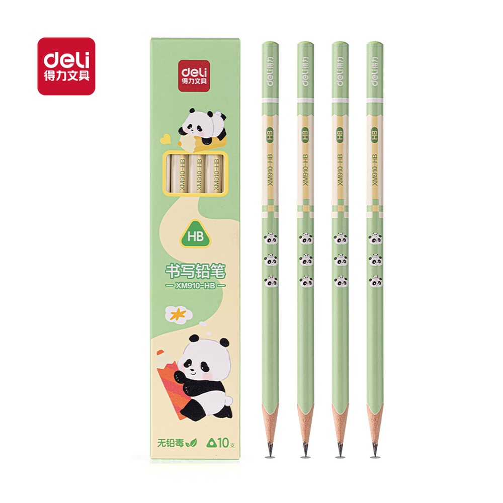 DELI/得力 熊猫主题三角杆书写铅笔HB XM910-HB 颜色:混；包装:10支/盒 单位:盒