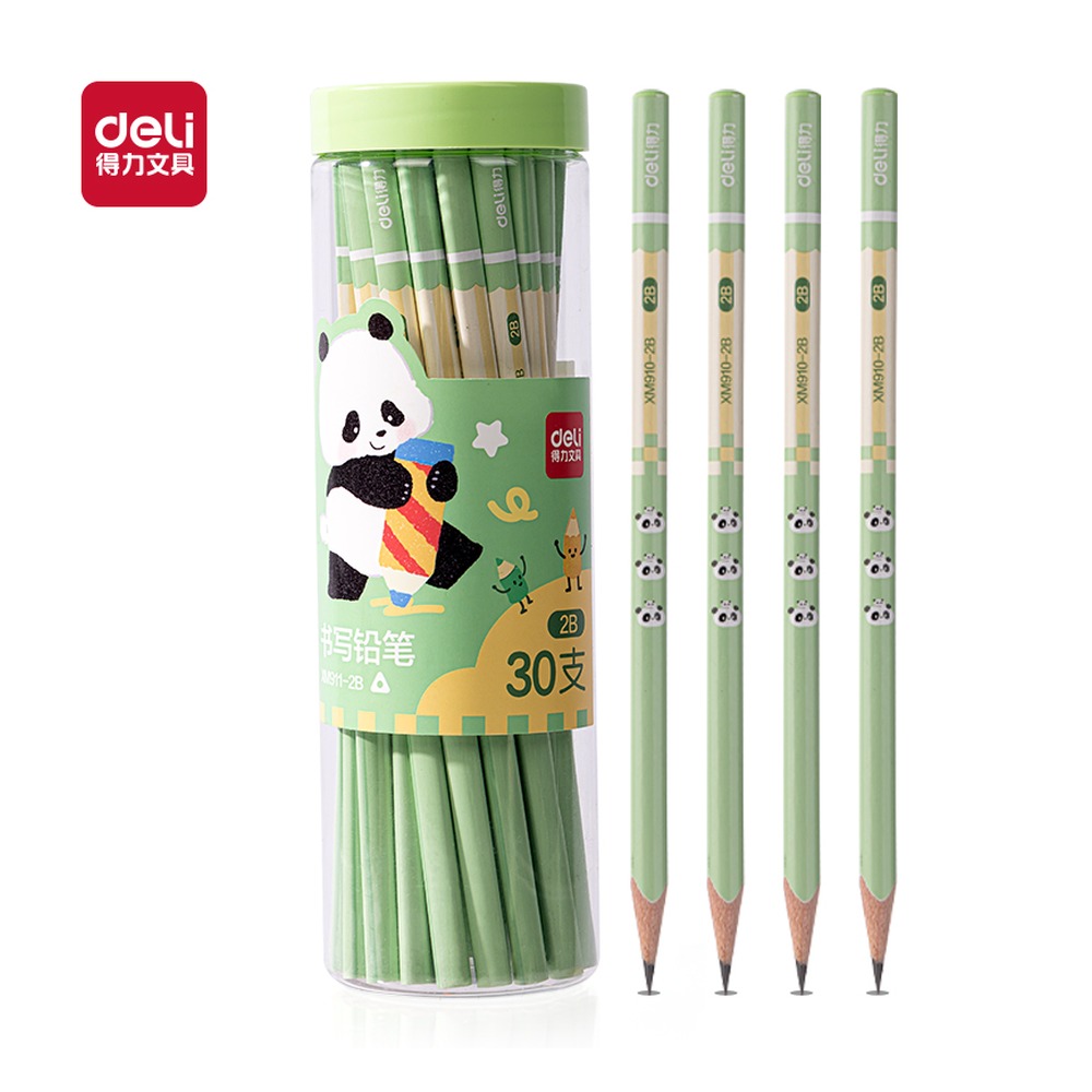 DELI/得力 熊猫主题三角杆书写铅笔2B XM911-2B 颜色:混；包装:30支/筒 单位:筒