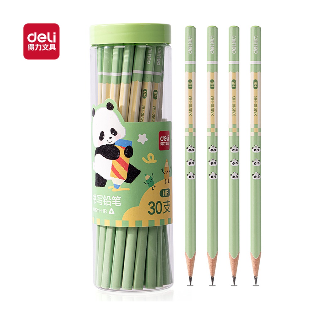 DELI/得力 熊猫主题三角杆书写铅笔HB XM911-HB 颜色:混；包装:30支/筒 单位:筒