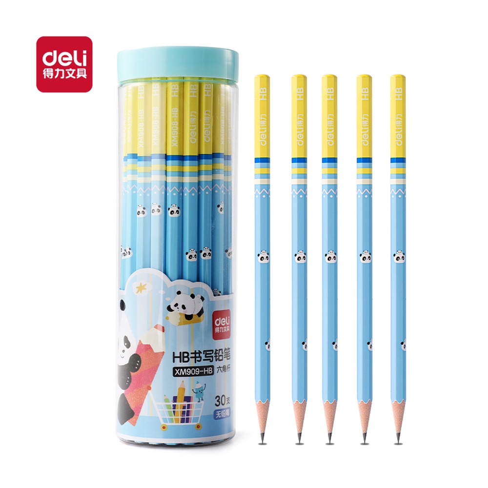 DELI/得力 熊猫主题六角杆书写铅笔HB XM909-HB 颜色:混；包装:30支/筒；其他:HB 单位:筒