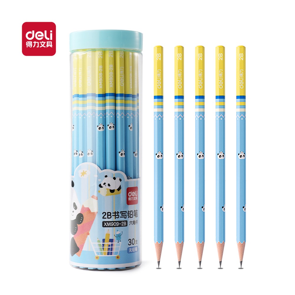 DELI/得力 熊猫主题六角杆书写铅笔2B XM909-2B 颜色:混；包装:30支/筒；其他:2B 单位:筒