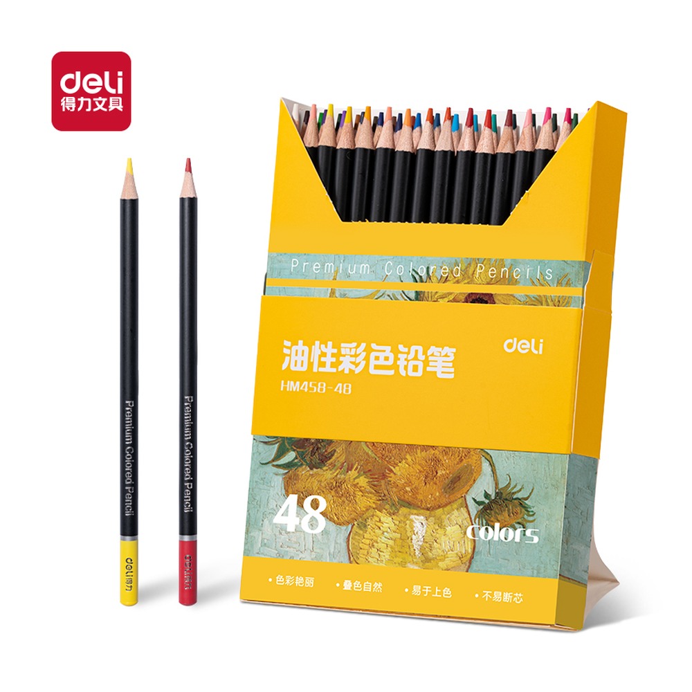 DELI/得力 圆杆彩铅 HM458-48 规格:(182*138*33) mm ok；颜色:混；包装:48色/盒 单位:盒