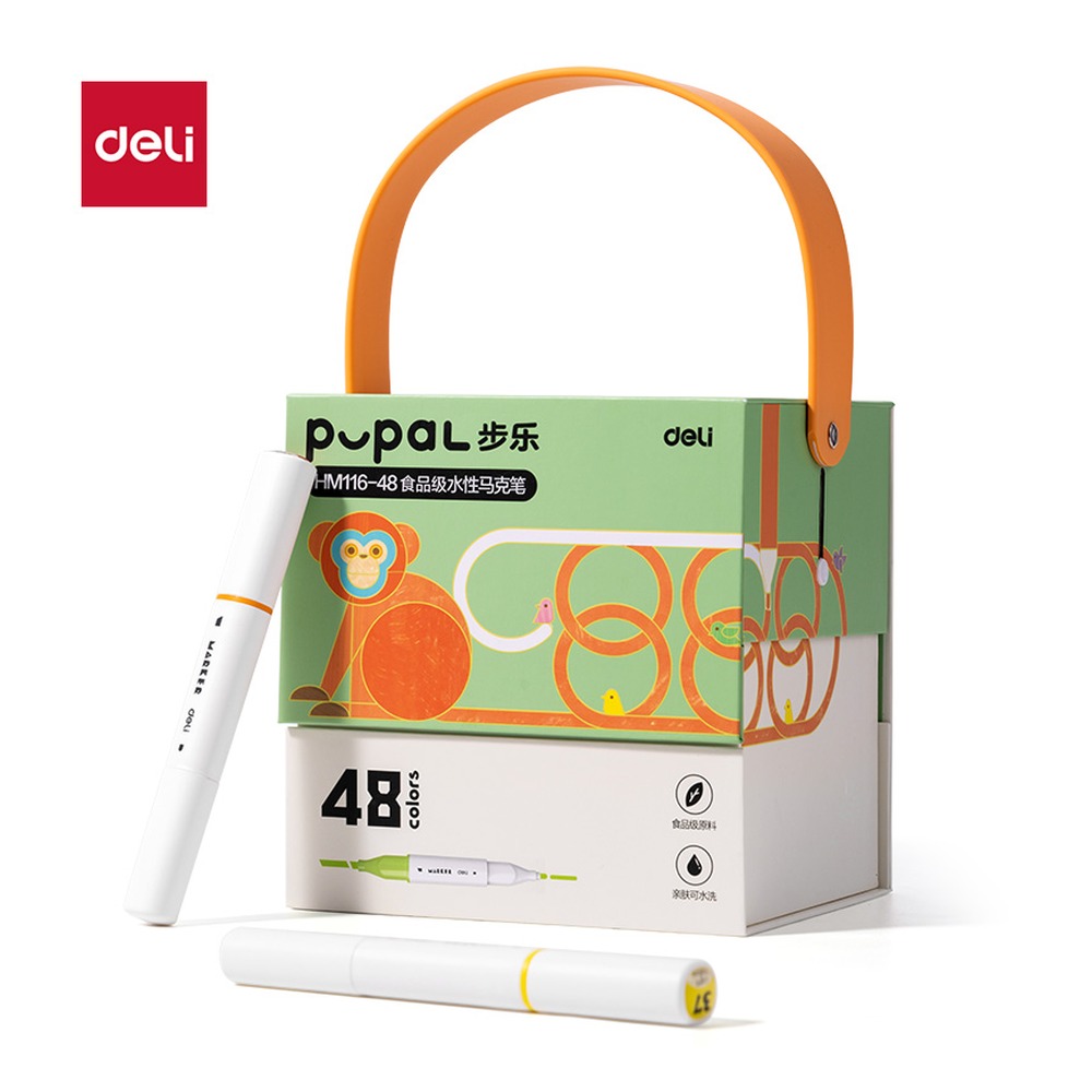 DELI/得力 纸筒装椭圆杆食品级水性马克笔 HM116-48 颜色:混；包装:48色/筒 单位:筒