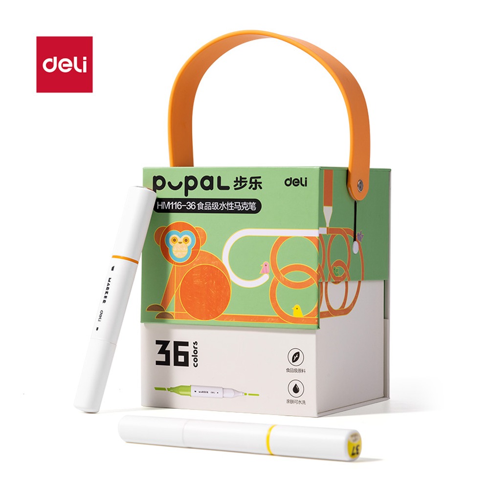 DELI/得力 纸筒装椭圆杆食品级水性马克笔 HM116-36 颜色:混；包装:36色/筒 单位:筒