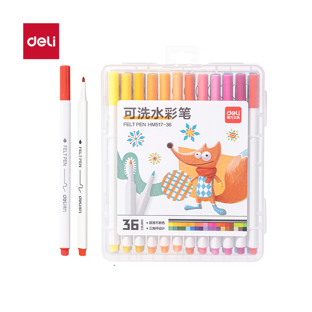 DELI/得力 细三角拉杆水彩笔 HM517-36 颜色:混；材质:PP；包装:36色/盒 单位:盒