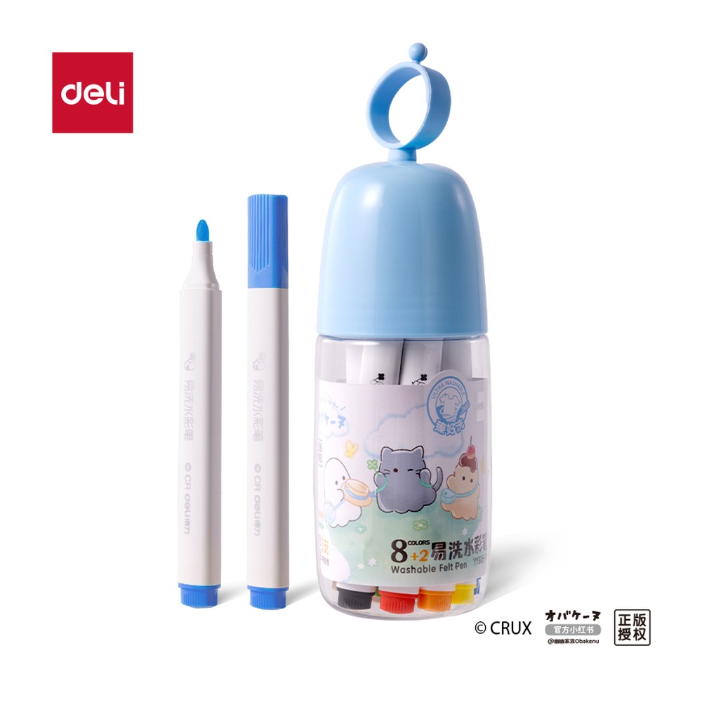 DELI/得力 幽幽家族PP筒装三角杆易洗水彩笔 YY906-10 颜色:混；材质:PP；包装:10色/筒 单位:筒