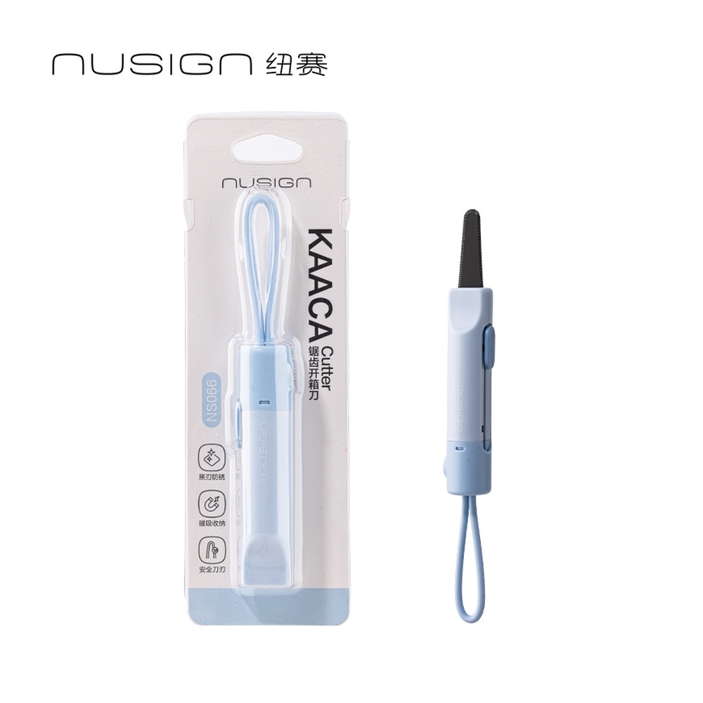DELI/得力 锯齿开箱刀 NS066 颜色:蓝色；材质:金属FABS；尺寸:(135*20) mm；包装:把；结构:锯齿 单位:把