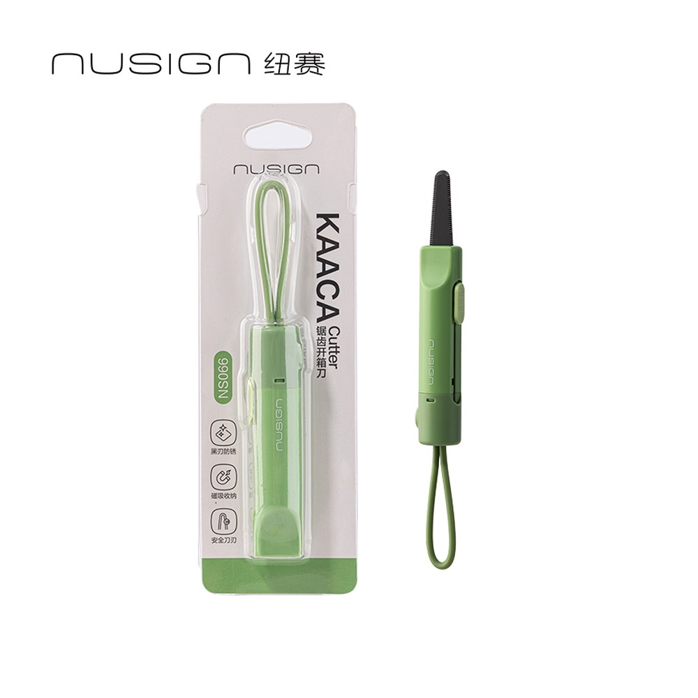DELI/得力 锯齿开箱刀 NS066 颜色:绿色；材质:金属FABS；尺寸:(135*20) mm；包装:把；结构:锯齿 单位:把