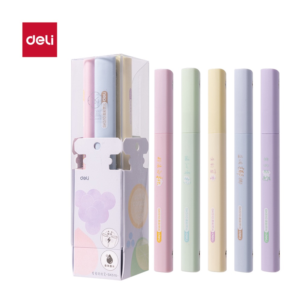 DELI/得力 磁吸香味柔彩荧光笔 SK510 颜色:混；包装:5支/盒 单位:盒
