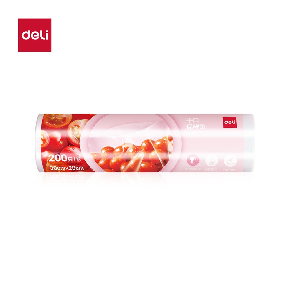 DELI/得力 平口保鲜袋 LQ338 颜色:透明；包装:200只/卷 单位:卷