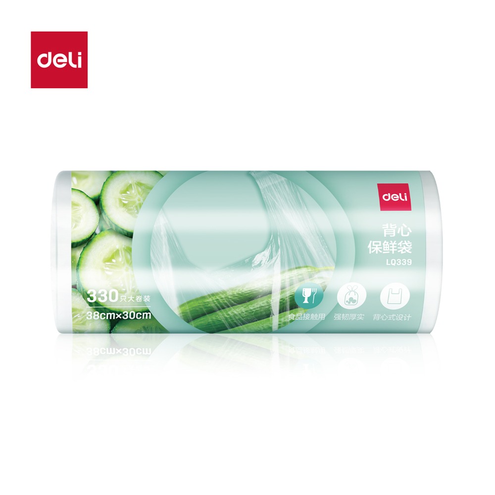 DELI/得力 背心保鲜袋 LQ339 颜色:透明；包装:330只/卷 单位:卷