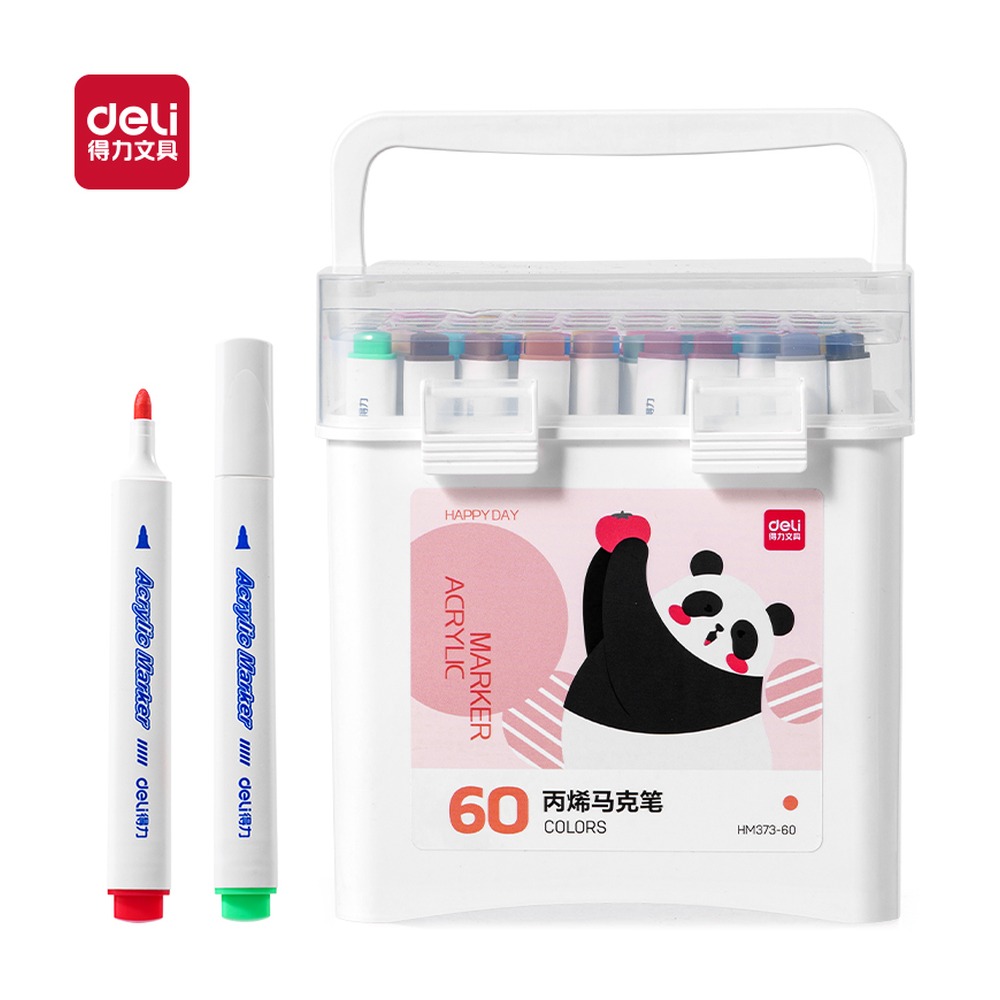 DELI/得力 筒装三角杆丙烯马克笔 HM373-60 规格:(180*115*17Omm | 2；颜色:混；材质:PP；包装:60色/筒；结构:三角杆 单位:筒