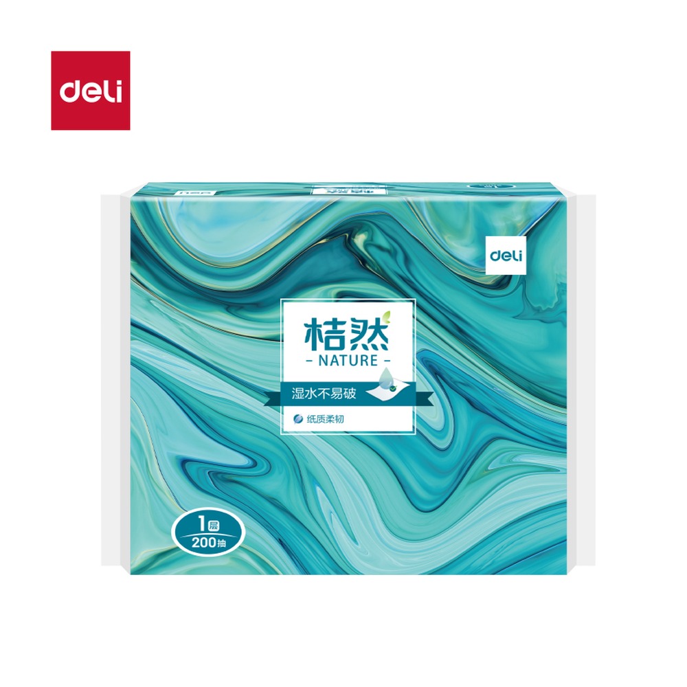 DELI/得力 擦手纸 CC1200-05 颜色:绿；包装:200抽/包；其他:1层 单位:包