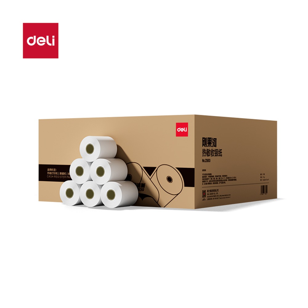 DELI/得力 刚果河收银纸型 ZS613 颜色:混；尺寸:80*80；包装:50卷/箱 单位:箱