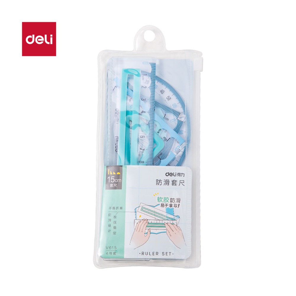 DELI/得力 包胶套尺 V615 颜色:浅蓝；尺寸:15cm 单位:套