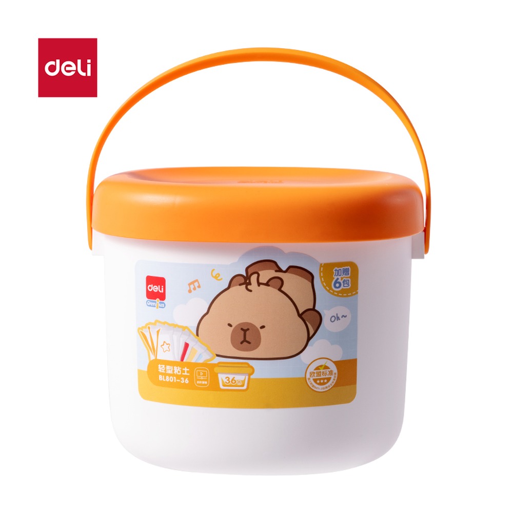 DELI/得力 卡皮巴拉桶装粘土+ BL801-36 颜色:混；包装:桶 单位:筒