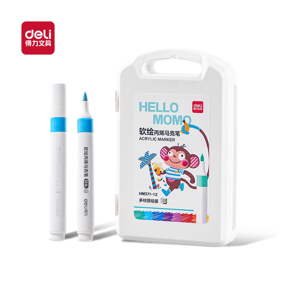 DELI/得力 三角杆丙烯马克笔 HM371-12 颜色:混；材质:PP；包装:12色/盒；结构:三角杆 单位:盒