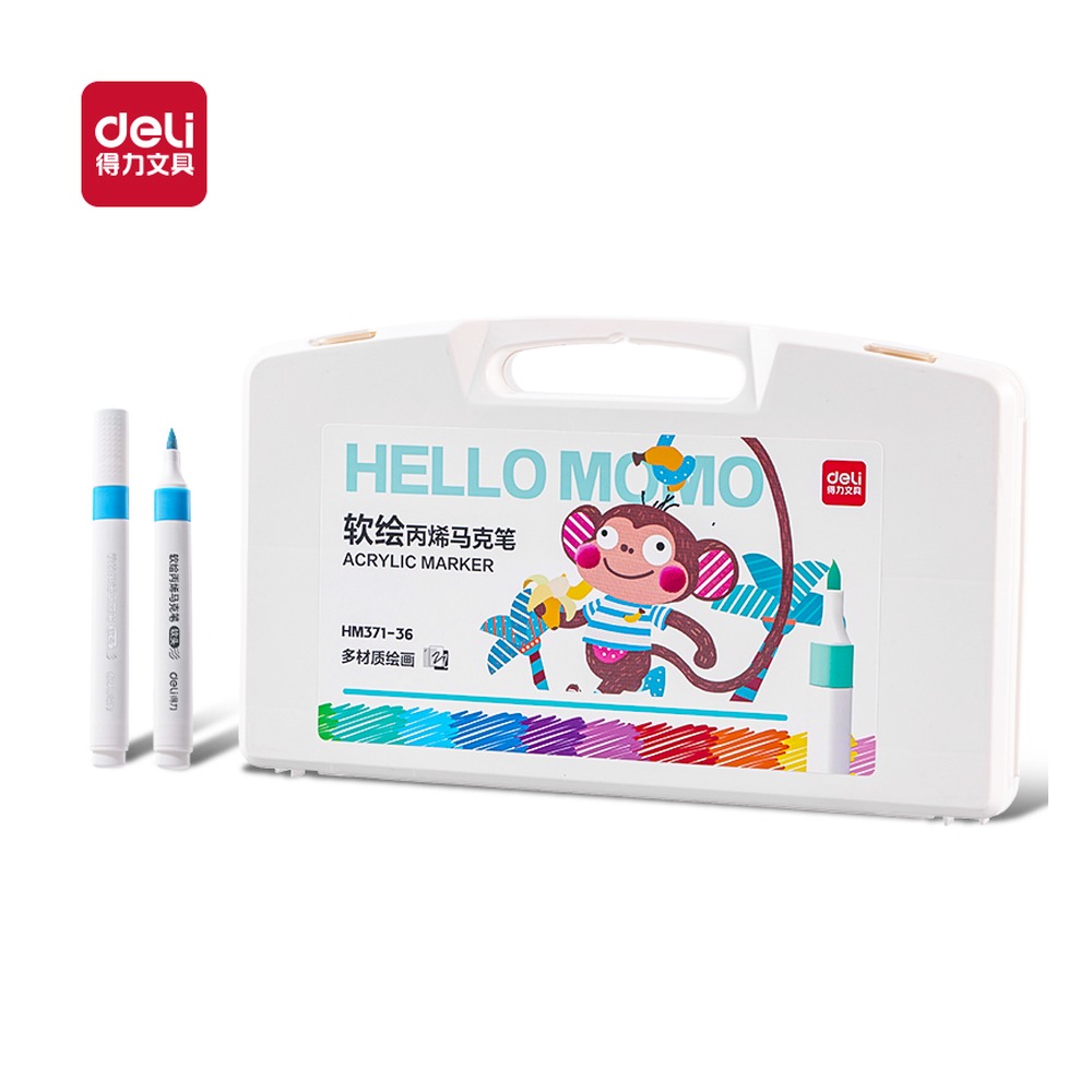 DELI/得力 三角杆丙烯马克笔 HM371-36 颜色:混；材质:PP；包装:36色/盒；结构:三角杆 单位:盒