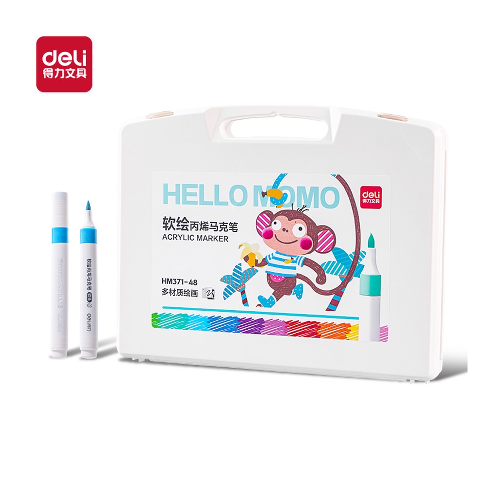 DELI/得力 三角杆丙烯马克笔 HM371-48 颜色:混；材质:PP；包装:48色/盒；结构:三角杆 单位:盒