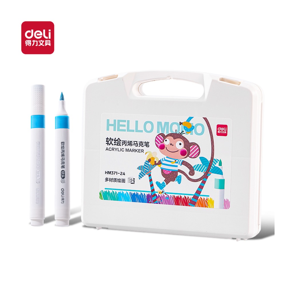 DELI/得力 三角杆丙烯马克笔 HM371-24 颜色:混；材质:PP；包装:24色/盒；结构:三角杆 单位:盒