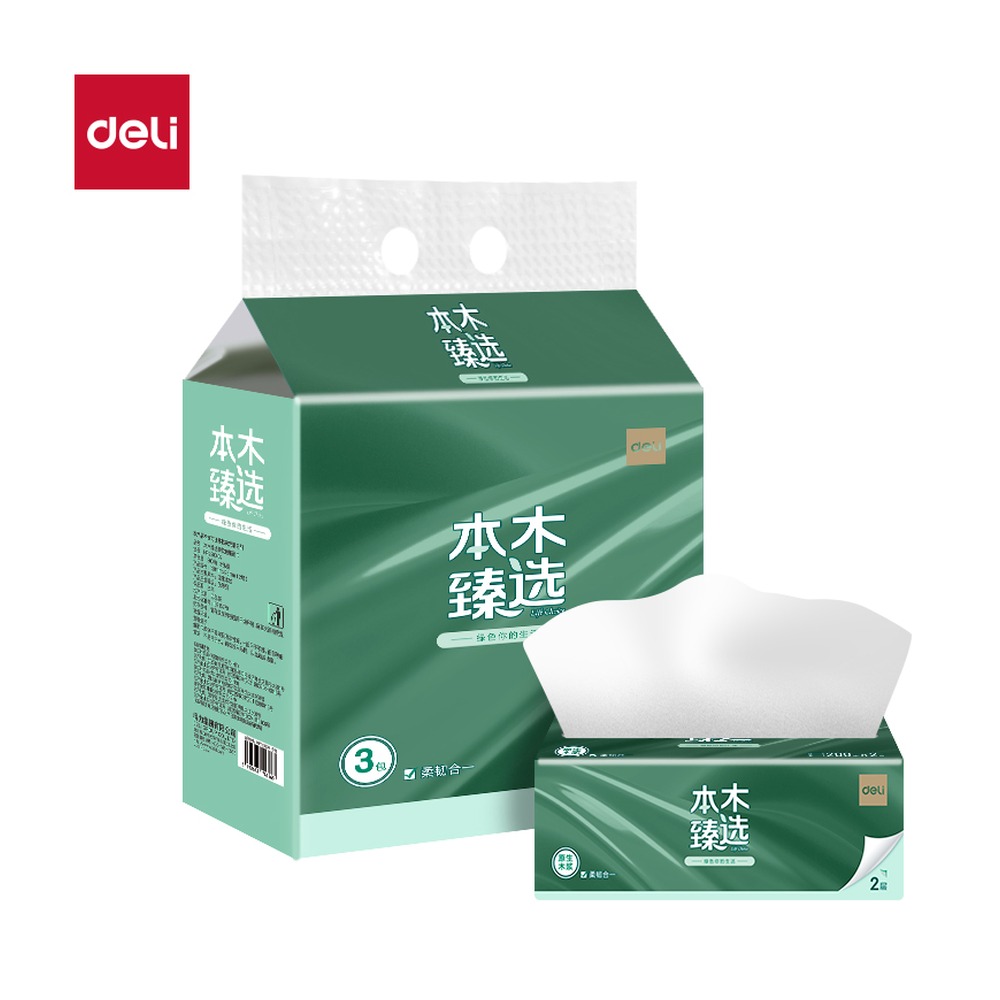 DELI/得力 软抽纸 MR2200-02 颜色:绿；其他:2层200抽 单位:包