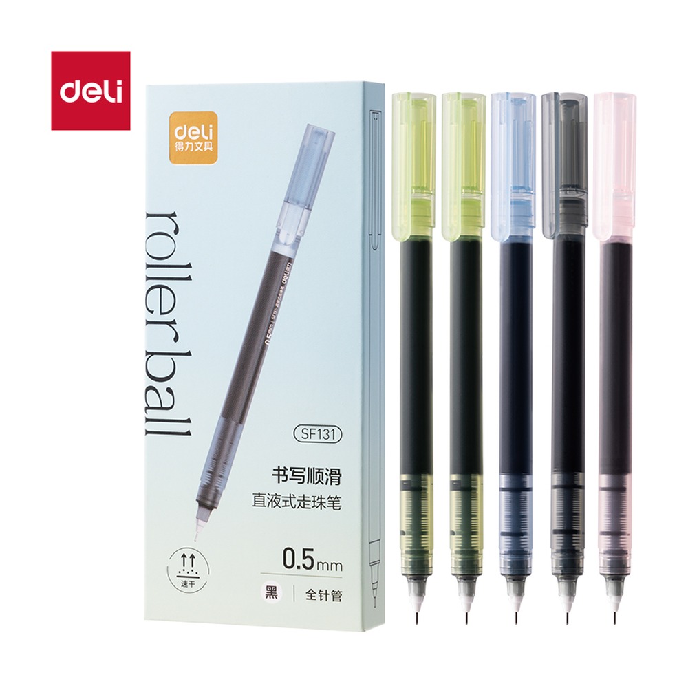 DELI/得力 直液式走珠笔全 SF131 颜色:黑；尺寸:0.5mm；包装:5支/盒；笔芯规格:0.5mm全针管 单位:盒