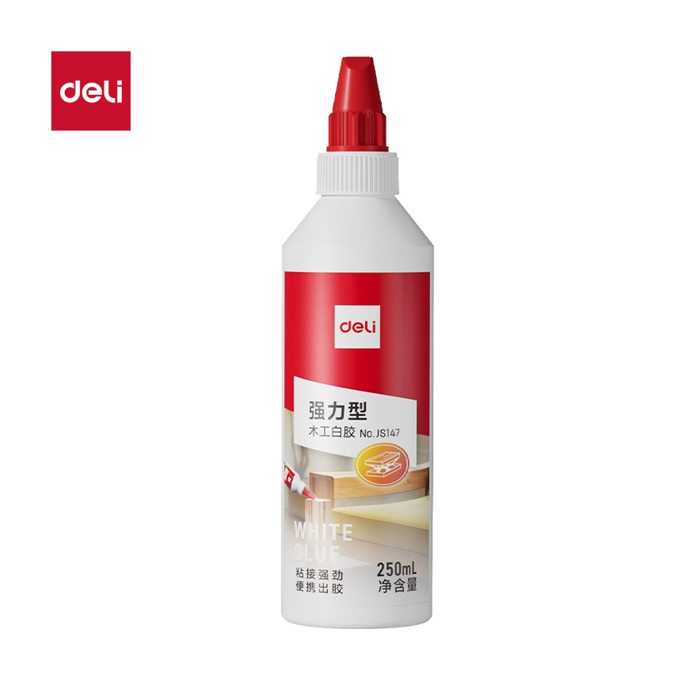 DELI/得力 高粘木工白胶PVAC JS147 颜色:白色；尺寸:250m；容量:250ml/瓶 单位:瓶