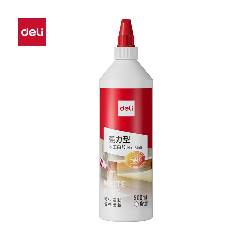 DELI/得力 高粘木工白胶PVAC JS148 颜色:白色；尺寸:500m；容量:500ml/瓶 单位:瓶