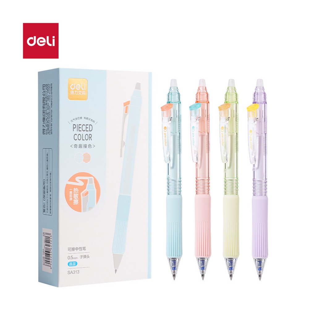 DELI/得力 奇趣撞色按动可擦中性笔 SA313 颜色:晶蓝；尺寸:0.5mm；笔芯规格:0.5mm子弹头 单位:支