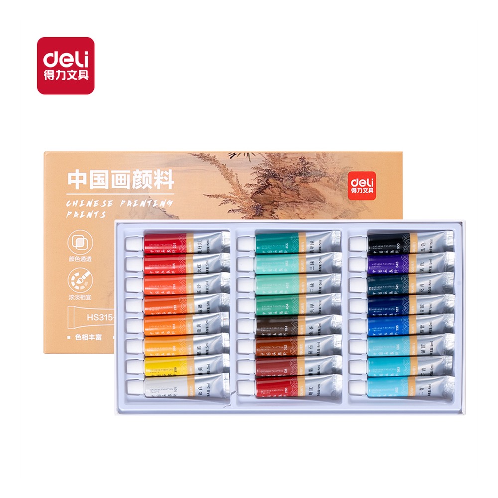 DELI/得力 中国画颜料 HS315-24 颜色:混色；尺寸:5m；容量:5ml；包装:24色/盒 单位:盒