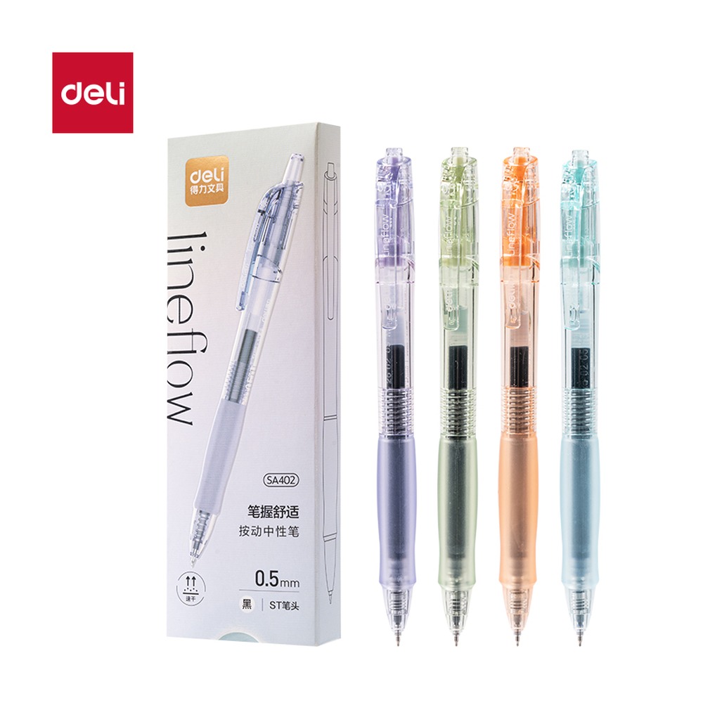 DELI/得力 速干按动常规中性笔 SA402 规格:墨水颜色；颜色:黑；包装:4支/盒 单位:盒