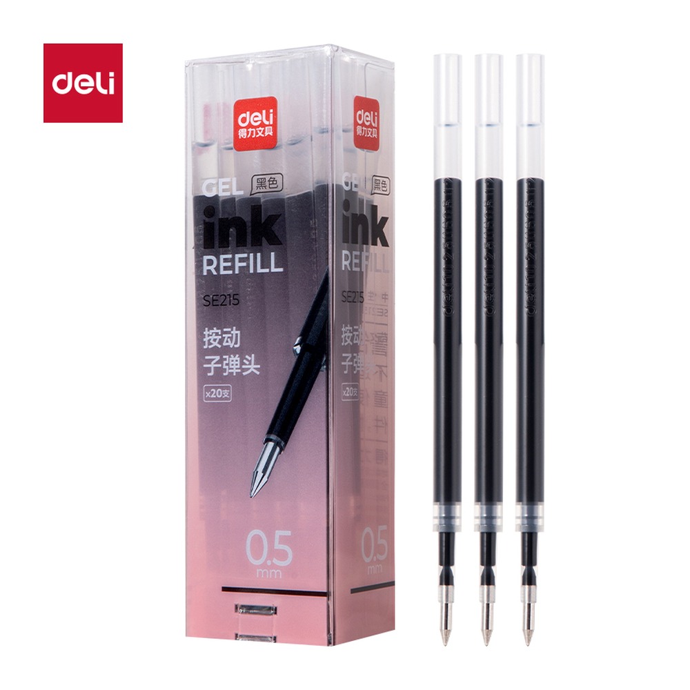 DELI/得力 中性笔替芯按动 SE215 颜色:黑；尺寸:0.5mm；包装:20支/盒；笔芯规格:0.5mm按动子弹头 单位:盒