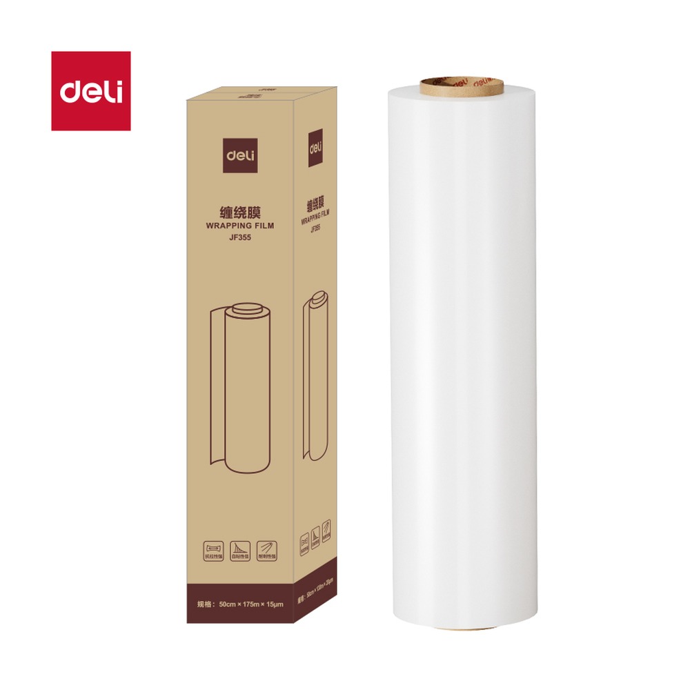 DELI/得力 其它胶粘 JF355 规格:胶带颜色；颜色:透明；尺寸:50cm*175m*15；克重:1.2kg；包装:1卷/盒 单位:盒
