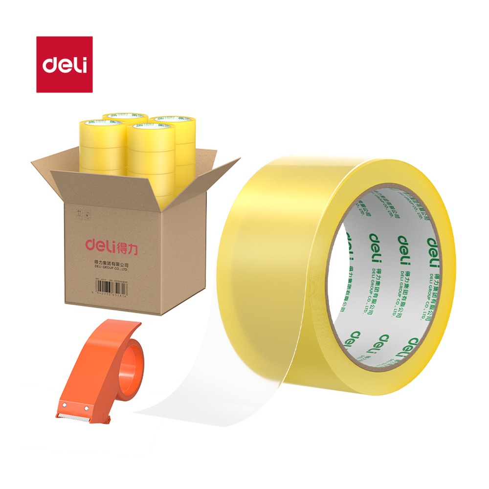 DELI/得力 封箱胶带 JD502 颜色:透明黄；尺寸:60mm*100；包装:4筒/箱；笔芯规格:60mm 单位:箱