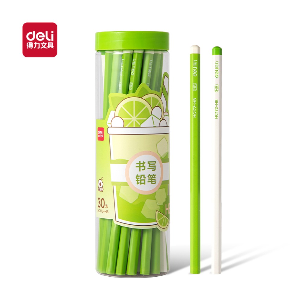 DELI/得力 奶茶六角杆书写铅笔HB HC173-HB 颜色:混；包装:30支/筒；结构:六角杆；笔芯规格:HB 单位:筒